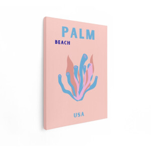 Artaza Canvas Schilderij Palm Beach Usa Abstracte Koraalillustratie met Pastelkleuren - 30x40 cm - Klein - Wanddecoratie Woonkamer - Schilderijen - Muurdecoratie
