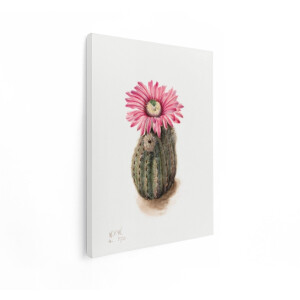 Artaza Canvas Schilderij Cactus - 60x80 cm - Wanddecoratie Bloem - Muurdecoratie Vintage - Decoratie Plant - Roze