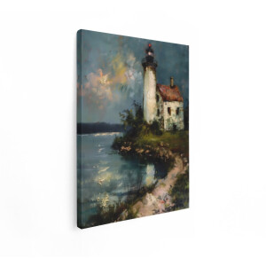 Artaza Canvas Schilderij Kustlandschap - 30x40 cm - Wanddecoratie Vuurtoren - Muurdecoratie Natuur - Schilderijen Op Canvas Landschap