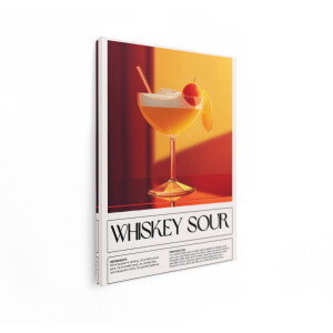 Artaza Canvas Schilderij Klassieke Whiskey Sour Cocktail met Garnituur en Recept - 30x40 cm - Klein - Wanddecoratie Woonkamer - Schilderijen - Muurdecoratie