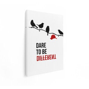Artaza Canvas Schilderij Vogels Op Tak - 90x120 cm - Wanddecoratie Met Tekst Dare To Be Different - Muurdecoratie Zwart Wit - Decoratie Woonkamer