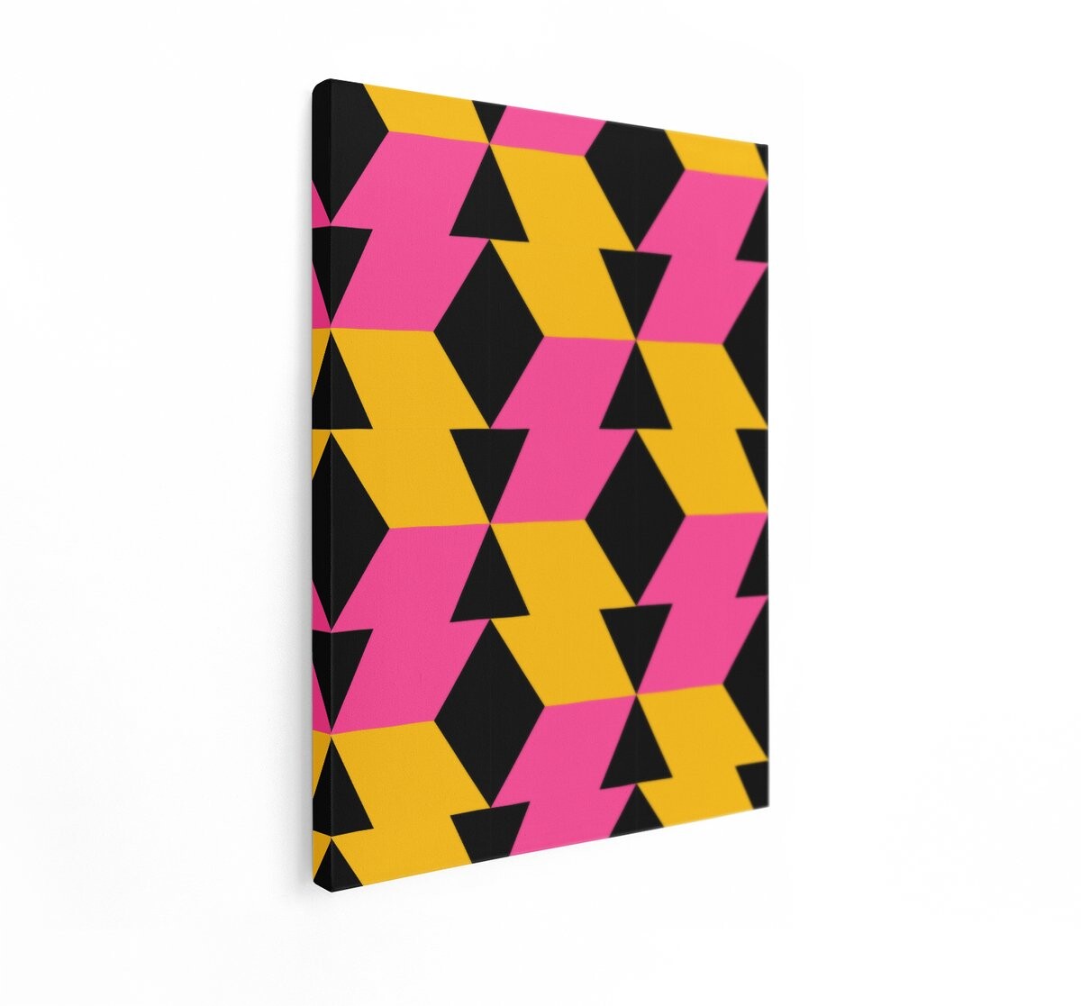 Artaza Canvas Schilderij Abstract Geometrisch Patroon met Roze - Gele en Zwarte Vormen - 60x80 cm - Wanddecoratie Woonkamer - Schilderijen - Muurdecoratie