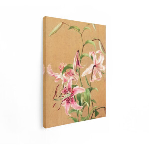 Artaza Canvas Schilderij Gedetailleerde Illustratie van Roze Lelies met Spikkels op een Beige Achtergrond - 60x80 cm - Wanddecoratie Woonkamer - Schilderijen - Muurdecoratie