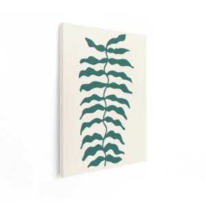 Artaza Canvas Schilderij Abstracte Groene Plantentak met Golvende Bladeren op een Crèmekleurige Achtergrond - 90x120 cm - Groot - Wanddecoratie Woonkamer - Schilderijen - Muurdecoratie