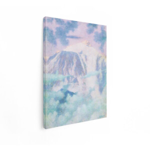 Artaza Canvas Schilderij Schilderij van Besneeuwde Bergtop met Pastelkleurige Wolken en Hemel - 60x80 cm - Wanddecoratie Woonkamer - Schilderijen - Muurdecoratie