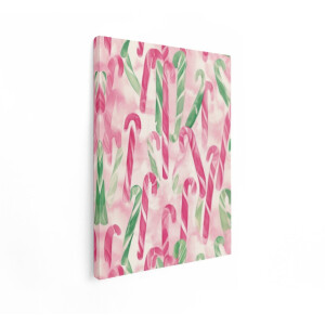 Artaza Canvas Schilderij Candy Canes - 30x40 cm - Wanddecoratie Kerst - Muurdecoratie Roze Snoep - Decoratie Groen - Kamer Accessoires