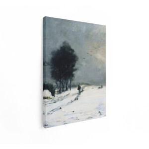 Artaza Canvas Schilderij Eenzame Wandelaar in Besneeuwd Landschap met Vogels in de Lucht - 30x40 cm - Klein - Wanddecoratie Woonkamer - Schilderijen - Muurdecoratie