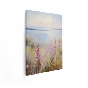 Artaza Canvas Schilderij Bloemenveld - 90x120 cm - Wanddecoratie Waterlandschap - Muurdecoratie Bloemen - Decoratie Natuur Pastel