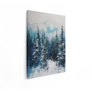Artaza Canvas Schilderij Abstract Winterlandschap - 90x120 cm - Wanddecoratie Besneeuwde Dennenbomen - Muurdecoratie Bergen - Decoratie Bos