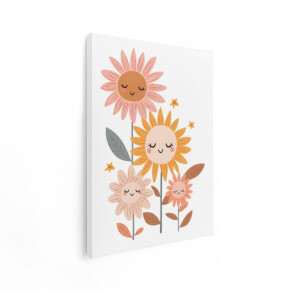 Artaza Canvas Schilderij Vrolijke Bloemen - 30x40 cm - Wanddecoratie Babykamer - Muurdecoratie Boho - Schilderijen Op Canvas