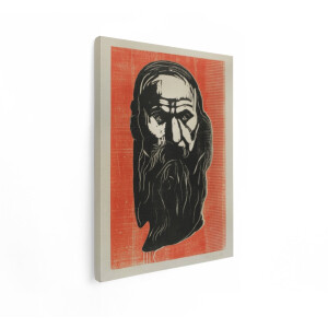 Artaza Canvas Schilderij Portret Man - 60x80 cm - Wanddecoratie Houtsnede - Muurdecoratie Vintage - Decoratie Oude Man Met Baard - Rood