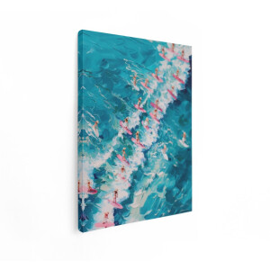 Artaza Canvas Schilderij Surfers - 90x120 cm - Wanddecoratie Zee - Muurdecoratie Strand - Decoratie Roze Surfplanken - Schilderijen Op Canvas