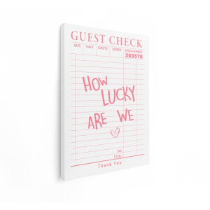 Artaza Canvas Schilderij How Lucky Are We - 30x40 cm - Wanddecoratie Tekst - Muurdecoratie Roze - Retro Decoratie Hart - Kamer Accessoires