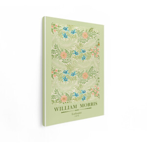 Artaza Canvas Schilderij William Morris Larkspur Patroon met Bloemen en Bladeren in Pastelgroen en Blauw - 60x80 cm - Wanddecoratie Woonkamer - Schilderijen - Muurdecoratie