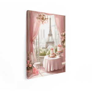Artaza Canvas Schilderij Parijs - 90x120 cm - Wanddecoratie Eiffeltoren - Muurdecoratie Romantisch - Decoratie Roze Rozen