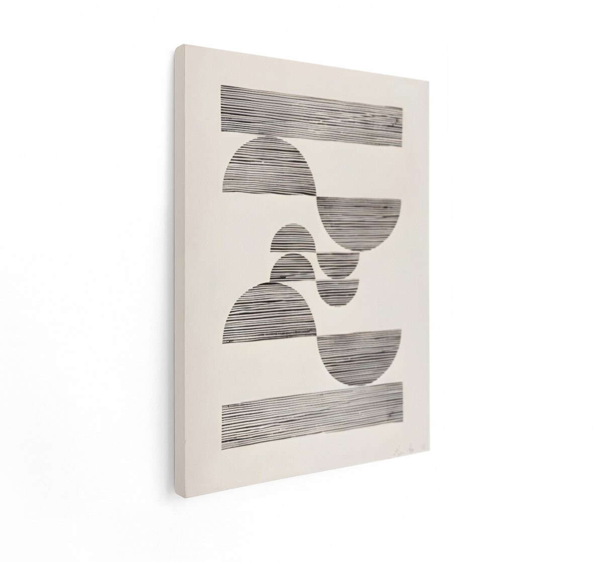 Artaza Canvas Schilderij Abstracte Geometrische Vormen met Lijnen in Zwart-Wit Kunstprint - 30x40 cm - Klein - Wanddecoratie Woonkamer - Schilderijen - Muurdecoratie