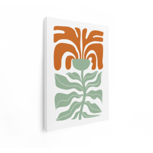 Artaza Canvas Schilderij Abstracte Plant met Oranje Bloem en Groene Bladeren in Matisse-Stijl - 90x120 cm - Groot - Wanddecoratie Woonkamer - Schilderijen - Muurdecoratie