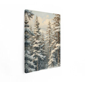 Artaza Canvas Schilderij Winterlandschap - 90x120 cm - Wanddecoratie Besneeuwd Bos - Muurdecoratie Dennenbomen - Vintage Schilderijen Natuur