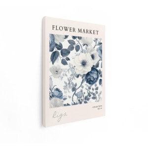Artaza Canvas Schilderij Bloemen Poster - 90x120 cm - Wanddecoratie Bloemenmarkt - Muurdecoratie Vintage - Decoratie Woonkamer - Blauw