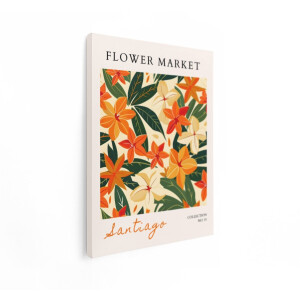 Artaza Canvas Schilderij Bloemen Poster - 60x80 cm - Wanddecoratie Flower Market - Muurdecoratie Tropische Bloemen - Decoratie Oranje