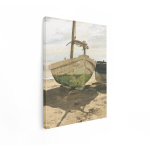 Artaza Canvas Schilderij Strand - 60x80 cm - Wanddecoratie Zee - Muurdecoratie Landschap - Decoratie Boot - Groen