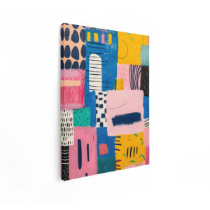 Artaza Canvas Schilderij Abstracte Kunst met Levendige Kleuren en Speelse Patronen - een Moderne Collage - 60x80 cm - Wanddecoratie Woonkamer - Schilderijen - Muurdecoratie