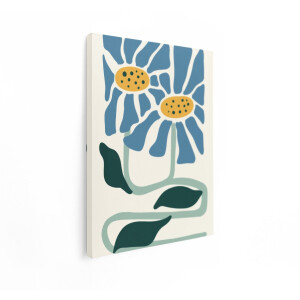 Artaza Canvas Schilderij Bloemen Abstract - 30x40 cm - Wanddecoratie Boho - Muurdecoratie Slaapkamer - Schilderijen Op Canvas - Blauw