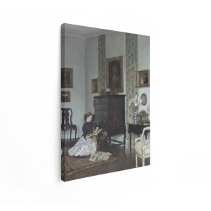 Artaza Canvas Schilderij Vrouw in Antieke Kamer Leest een Boek - Omringd door Kunst en Meubels - 90x120 cm - Groot - Wanddecoratie Woonkamer - Schilderijen - Muurdecoratie