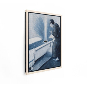 Artaza Canvas Schilderij Monnik Kijkt Verbaasd Naar een Badkuip Die Overstroomt door een Mysterieus Gat - 60x80 cm - Wanddecoratie Woonkamer - Schilderijen - Muurdecoratie