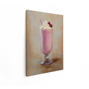 Artaza Canvas Schilderij Milkshake - 60x80 cm - Wanddecoratie Keuken - Muurdecoratie Vintage - Schilderij Eten - Roze
