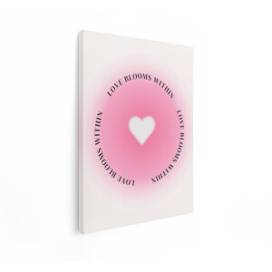 Artaza Canvas Schilderij Liefde Bloeit van binnen met een Hart Symbool en Roze Gloed - 30x40 cm - Klein - Wanddecoratie Woonkamer - Schilderijen - Muurdecoratie