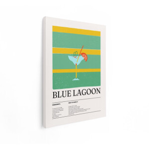 Artaza Canvas Schilderij Blue Lagoon Cocktail - 60x80 cm - Vintage Wanddecoratie Bar - Retro Muurdecoratie - Decoratie Woonkamer