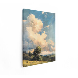 Artaza Canvas Schilderij Schilderachtige Wolken boven Glooiende Groene Heuvels en Bomen - 30x40 cm - Klein - Wanddecoratie Woonkamer - Schilderijen - Muurdecoratie