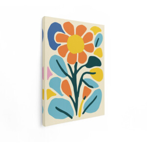 Artaza Canvas Schilderij Abstracte Bloem met Levendige Kleuren en Organische Vormen op een Crèmekleurige Achtergrond - 60x80 cm - Wanddecoratie Woonkamer - Schilderijen - Muurdecoratie