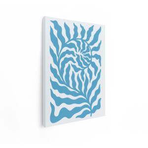 Artaza Canvas Schilderij Abstracte Blauwe Plant met Spiraalvormige Bladeren op Witte Achtergrond - 30x40 cm - Klein - Wanddecoratie Woonkamer - Schilderijen - Muurdecoratie