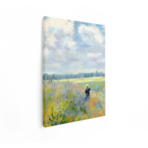 Artaza Canvas Schilderij Schilderij van een Kind in een Bloemenveld onder een Bewolkte Hemel - 30x40 cm - Klein - Wanddecoratie Woonkamer - Schilderijen - Muurdecoratie