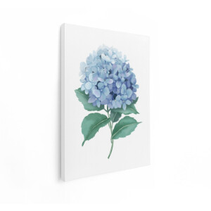 Artaza Canvas Schilderij Blauwe Hortensia Bloem in Aquarel Stijl met Groene Bladeren - 90x120 cm - Groot - Wanddecoratie Woonkamer - Schilderijen - Muurdecoratie