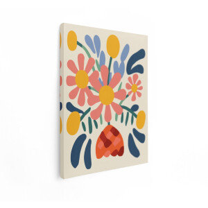 Artaza Canvas Schilderij Vrolijke - Abstracte Bloemen in Felle Kleuren op een Crèmekleurige Achtergrond - 30x40 cm - Klein - Wanddecoratie Woonkamer - Schilderijen - Muurdecoratie
