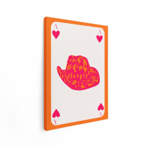 Artaza Canvas Schilderij Speelkaart Aas Harten - 30x40 cm - Wanddecoratie Cowboyhoed - Muurdecoratie Pop Art - Schilderijen Op Canvas - Roze