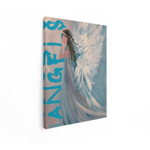 Artaza Canvas Schilderij Schilderij van een Engel met Grote Witte Vleugels in Zachte Blauwe Tinten - 30x40 cm - Klein - Wanddecoratie Woonkamer - Schilderijen - Muurdecoratie