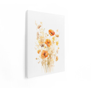 Artaza Canvas Schilderij Zachte Oranje Klaprozen en Wilde Bloemen in een Delicaat Aquarelontwerp - 60x80 cm - Wanddecoratie Woonkamer - Schilderijen - Muurdecoratie