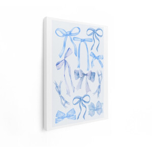 Artaza Canvas Schilderij Strikken - 90x120 cm - Wanddecoratie Meisjeskamer - Muurdecoratie Babykamer - Decoratie Aquarel Blauw