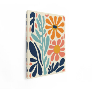 Artaza Canvas Schilderij Abstracte Bloemen en Bladeren in Levendige Kleuren op een Lichte Achtergrond - 60x80 cm - Wanddecoratie Woonkamer - Schilderijen - Muurdecoratie