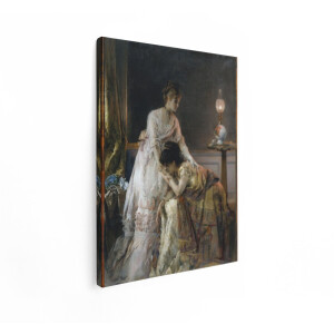 Artaza Canvas Schilderij Twee Vrouwen in 19E-Eeuwse Kleding Delen een Intiem - Emotioneel Moment van Troost - 60x80 cm - Wanddecoratie Woonkamer - Schilderijen - Muurdecoratie