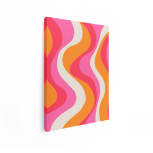 Artaza Canvas Schilderij Abstract - 90x120 cm - Wanddecoratie Retro Golven - Muurdecoratie Vintage - Decoratie Kleurrijk Roze