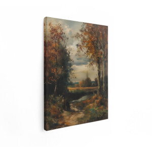 Artaza Canvas Schilderij Schilderij van een Herfstlandschap met twee Figuren op een Pad - 30x40 cm - Klein - Wanddecoratie Woonkamer - Schilderijen - Muurdecoratie