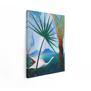 Artaza Canvas Schilderij Surrealistisch Landschap - 60x80 cm - Wanddecoratie Modern - Muurdecoratie Vogel - Schilderijen Op Canvas Palmboom