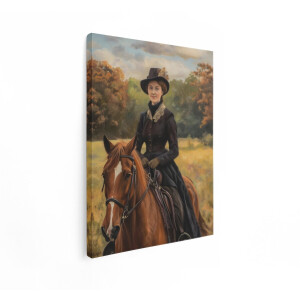 Artaza Canvas Schilderij Portret van een Dame Te Paard in Historische Kledij - Olieverfschilderij - 90x120 cm - Groot - Wanddecoratie Woonkamer - Schilderijen - Muurdecoratie
