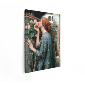 Artaza Canvas Schilderij Roze Rozen - 30x40 cm - Wanddecoratie Vrouw Met Bloemen - Muurdecoratie Waterhouse - Schilderijen Op Canvas