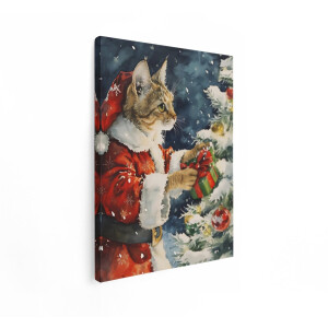 Artaza Canvas Schilderij Kat - 60x80 cm - Wanddecoratie Kerst - Muurdecoratie Kerstboom - Decoratie Woonkamer